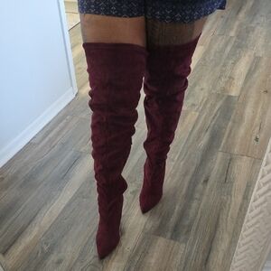 Fashion to Figure Deep Red Over-the-Knee Boots
